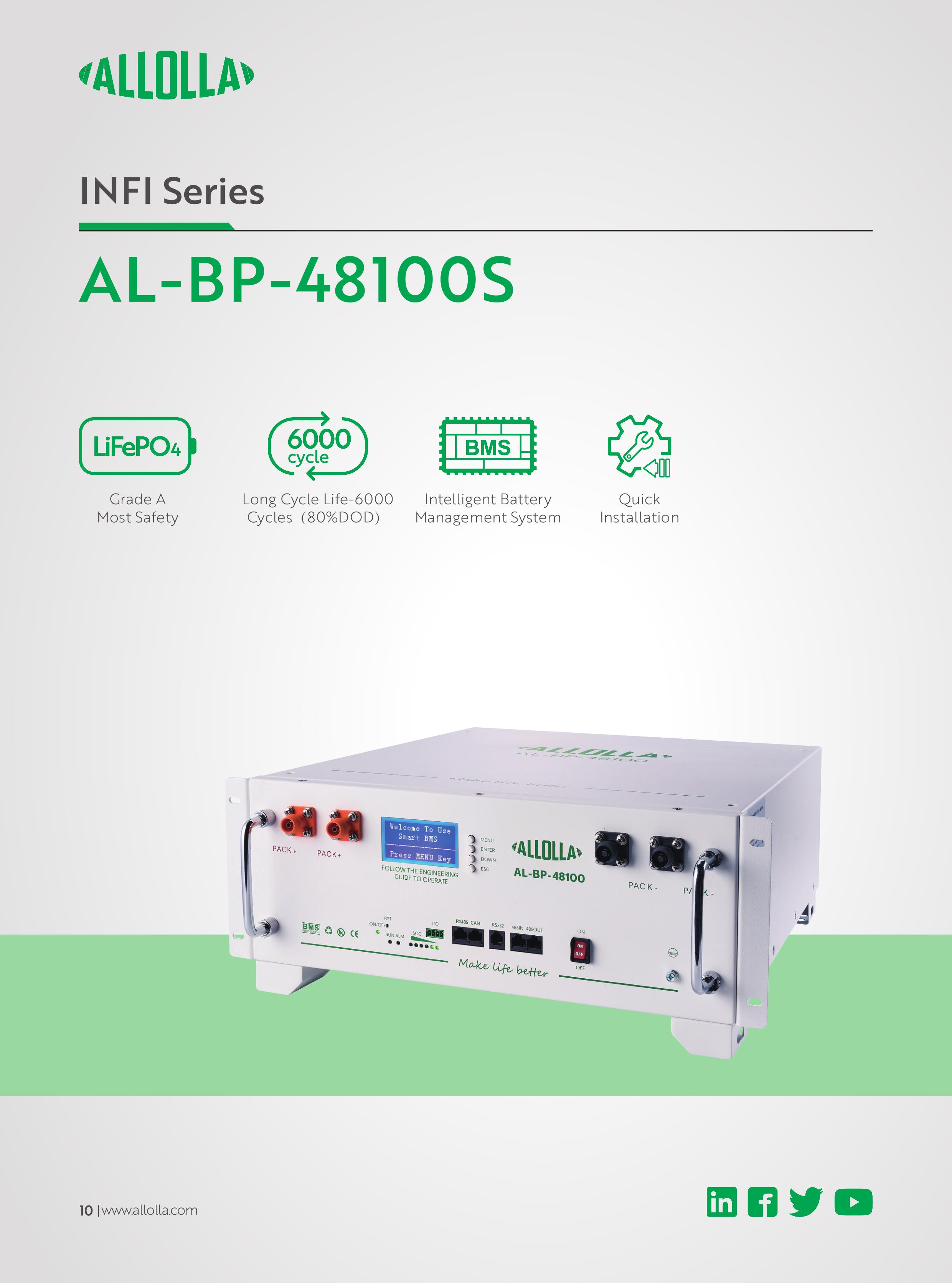 باتری رک‌مونت لیتیوم آلولا مدل AL-BP-48100S