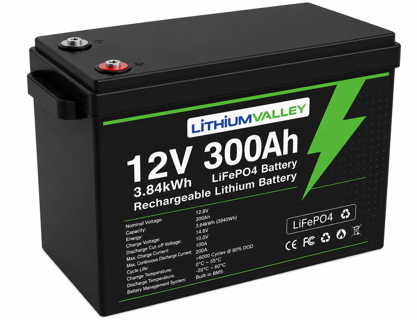 باتری لیتیوم ولی 12.8V 300AH ظرفیت 3.84 کیلووات
