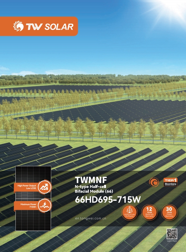 پنل خورشیدی 715 وات تانگ وی TW SOLAR مدل TWMNF 66HD695-715W